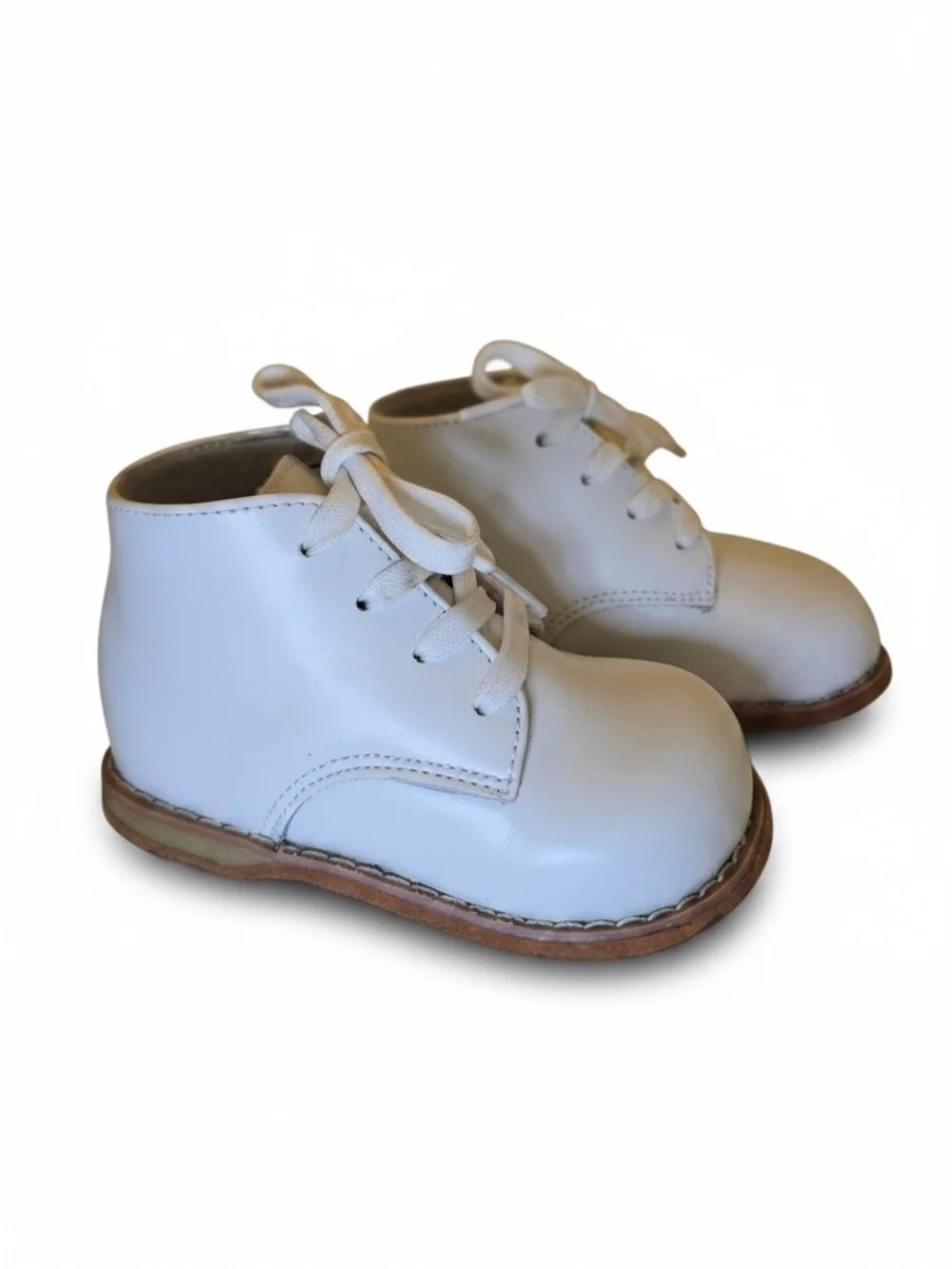 Caroo Walker White Leather Lace-Up Baby Boots Christening First Walking Shoes